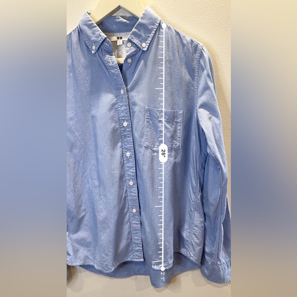 Uniqlo Blue Cotton Oxford‎ Button Down Shirt Size M Women’s Classic Pocket Top - Picture 11 of 12
